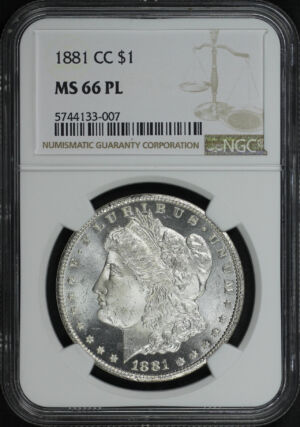 Obverse of this 1881-CC Morgan Dollar NGC MS-66 PL