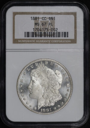 Obverse of this 1881-CC Morgan Dollar NGC MS-67 PL