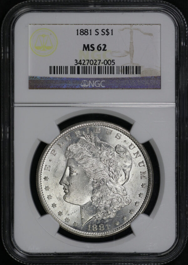 Obverse of this 1881-S Morgan Dollar NGC MS-62
