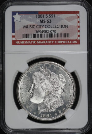Obverse of this 1881-S Morgan Dollar NGC MS-63 MUSIC CITY COLLECTION