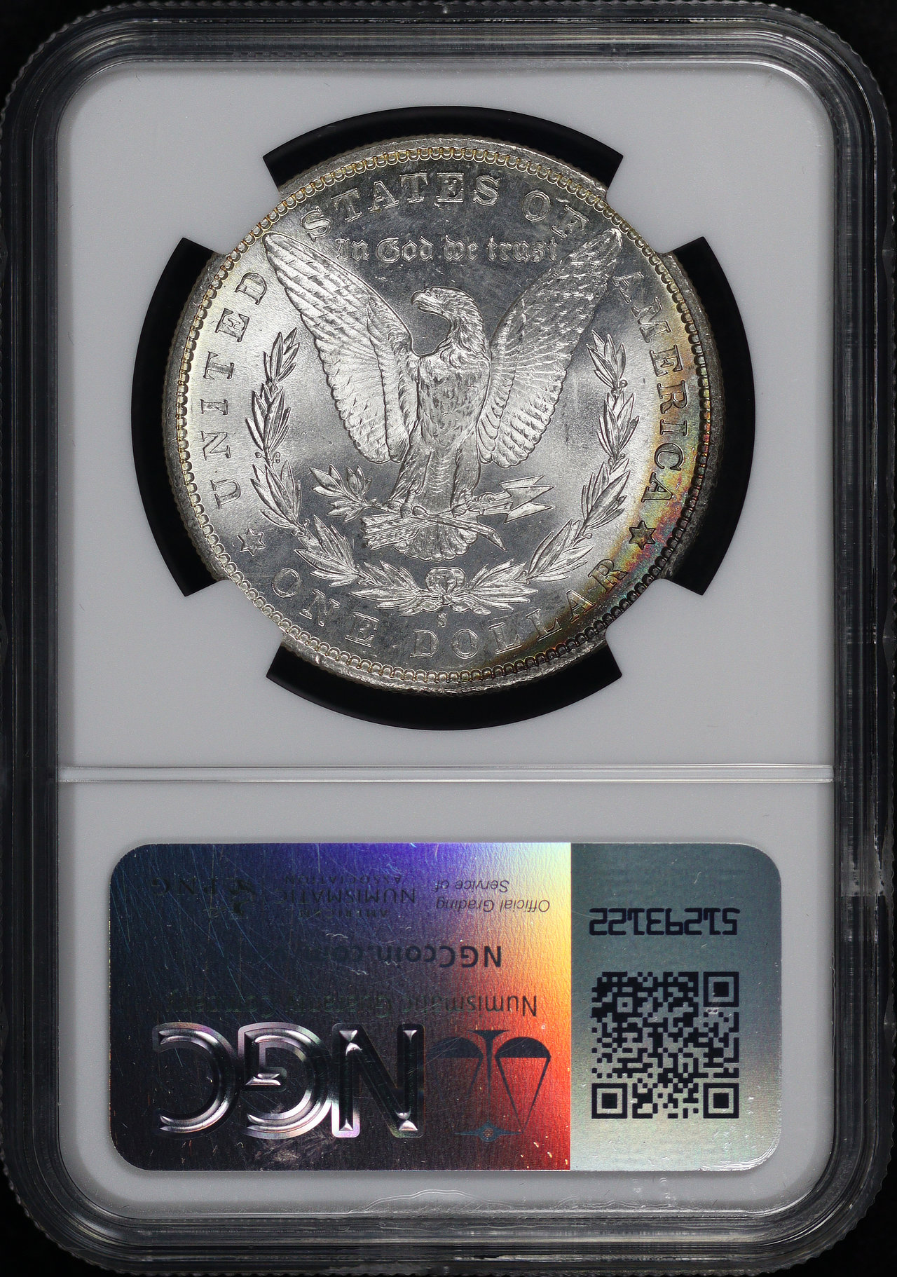 Reverse of this 1881-S Morgan Dollar NGC MS-63 – Blue, Green, & Sunset Hue Rim Toning
