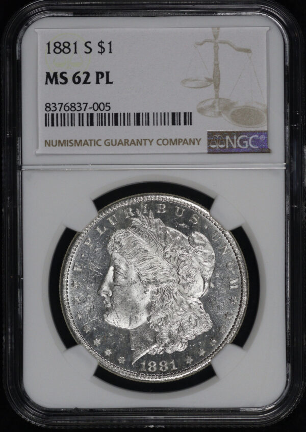 Obverse of this 1881-S Morgan Dollar NGC MS-62 PL