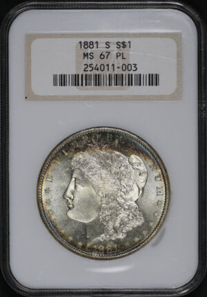 Obverse of this 1881-S Morgan Dollar NGC MS-67 PL Old Fatty Holder