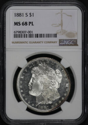 Obverse of this 1881-S Morgan Dollar NGC MS-68 PL