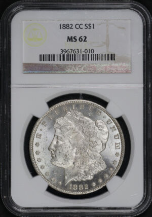 Obverse of this 1882-CC Morgan Dollar NGC MS-62