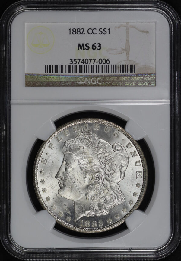 Obverse of this 1882-CC Morgan Dollar NGC MS-63