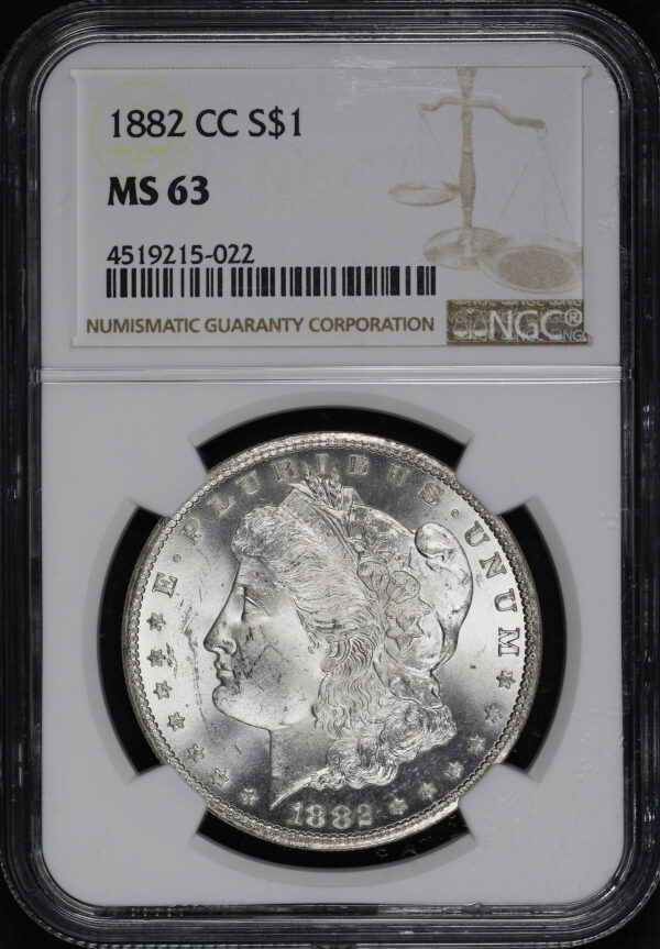 Obverse of this 1882-CC Morgan Dollar NGC MS-63