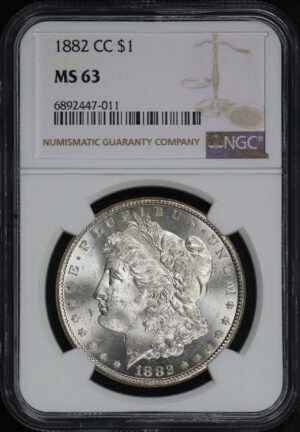 Obverse of this 1882-CC Morgan Dollar NGC MS-63