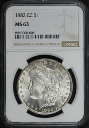 Obverse of this 1882-CC Morgan Dollar NGC MS-63