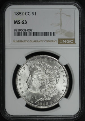 Obverse of this 1882-CC Morgan Dollar NGC MS-63