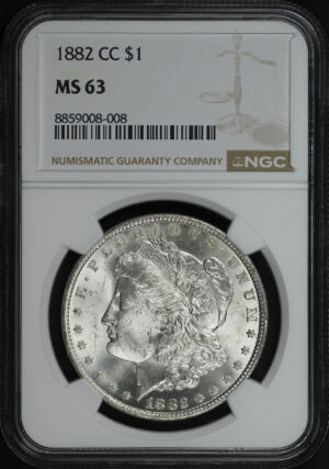 Obverse of this 1882-CC Morgan Dollar NGC MS-63