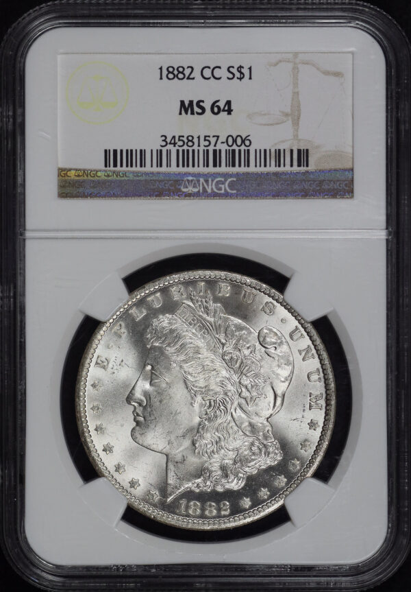 Obverse of this 1882-CC Morgan Dollar NGC MS-64