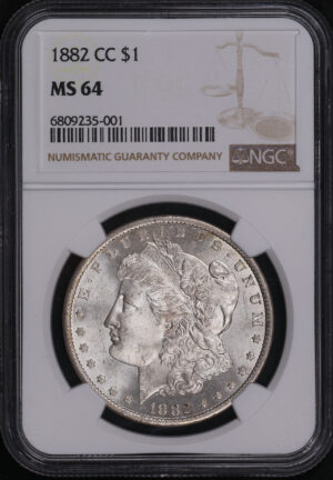 Obverse of this 1882-CC Morgan Dollar NGC MS-64