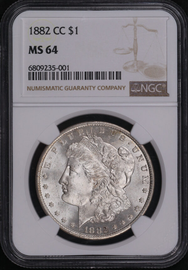 Obverse of this 1882-CC Morgan Dollar NGC MS-64