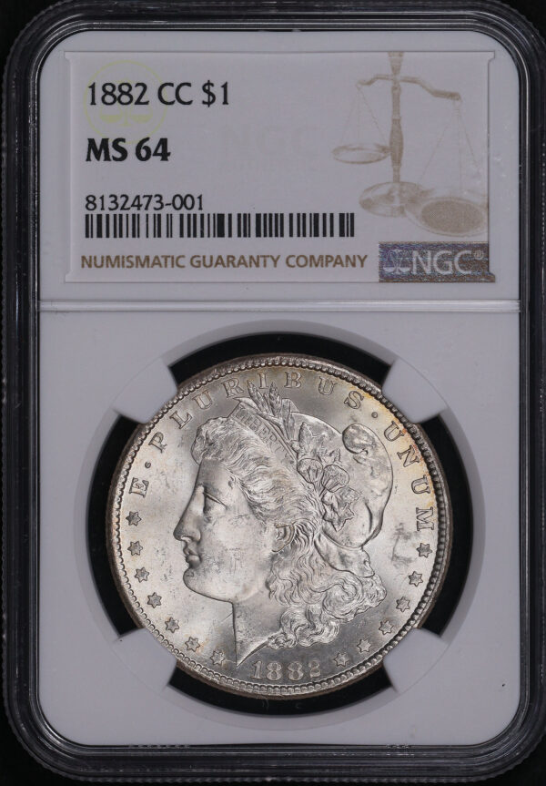 Obverse of this 1882-CC Morgan Dollar NGC MS-64