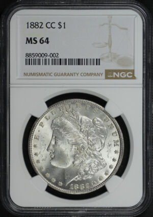 Obverse of this 1882-CC Morgan Dollar NGC MS-64
