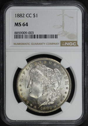 Obverse of this 1882-CC Morgan Dollar NGC MS-64