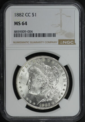 Obverse of this 1882-CC Morgan Dollar NGC MS-64