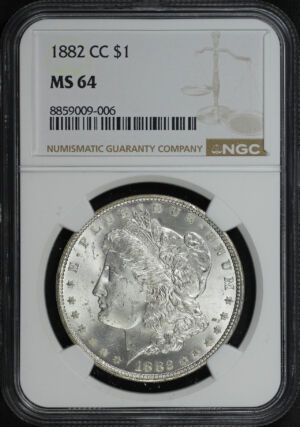 Obverse of this 1882-CC Morgan Dollar NGC MS-64