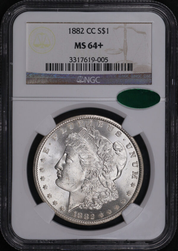 Obverse of this 1882-CC Morgan Dollar NGC MS-64+ CAC