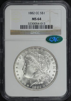 Obverse of this 1882-CC Morgan Dollar NGC MS-64 CAC