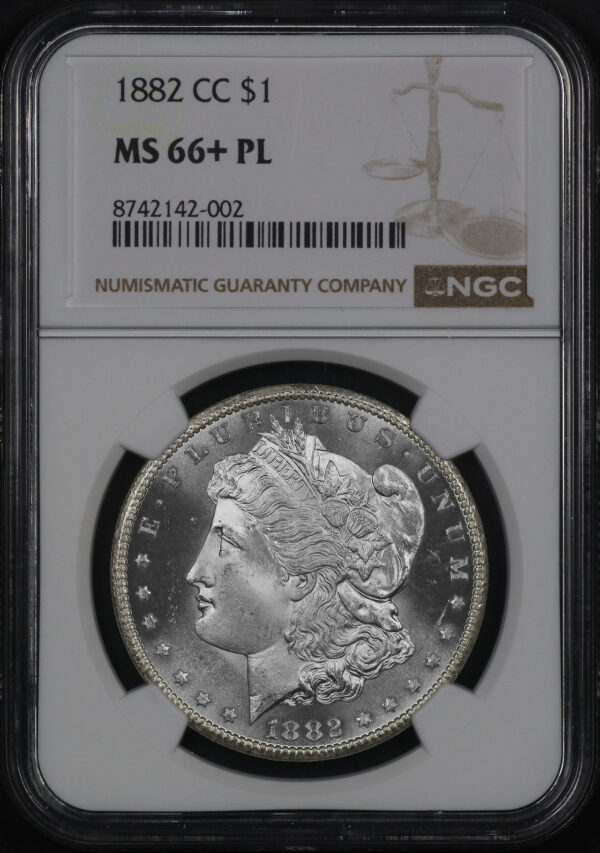 Obverse of this 1882-CC Morgan Dollar NGC MS-66+ PL
