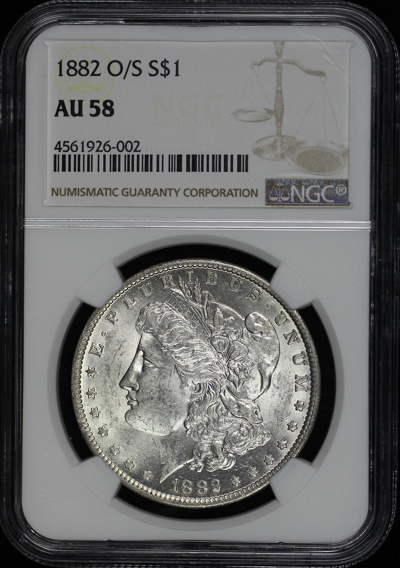Obverse of this 1882-O/S Strong Morgan Dollar NGC AU-58