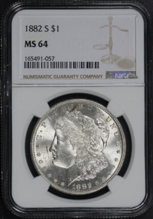 Obverse of this 1882-S Morgan Dollar NGC MS-64