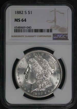 Obverse of this 1882-S Morgan Dollar NGC MS-64