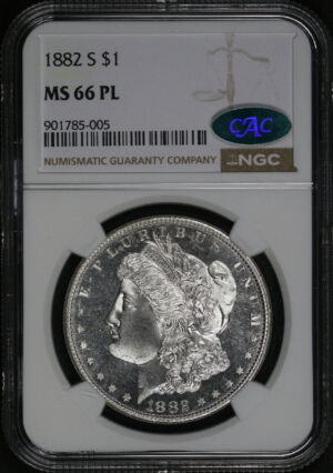 Obverse of this 1882-S Morgan Dollar NGC MS-66 PL CAC