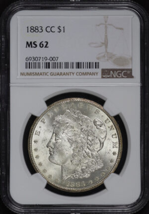 Obverse of this 1883-CC Morgan Dollar NGC MS-62