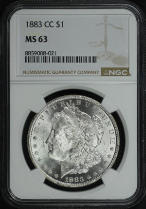 Obverse of this 1883-CC Morgan Dollar NGC MS-63
