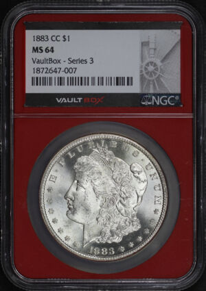 Obverse of this 1883-CC Morgan Dollar NGC MS-64 Red Core VaultBox – Series 3