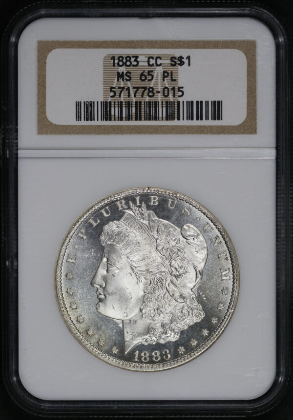 Obverse of this 1883-CC Morgan Dollar NGC MS-65 PL