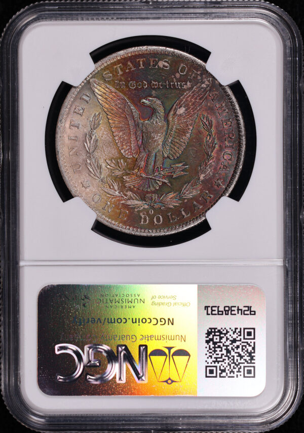 Reverse of this 1883-O Morgan Dollar NGC MS-62 – Rainbow Reverse Monster Toning