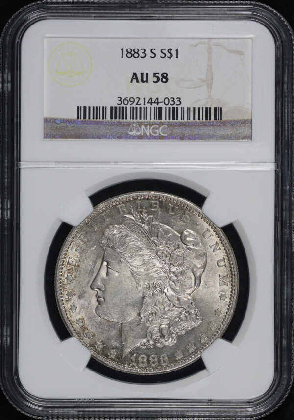 Obverse of this 1883-S Morgan Dollar NGC AU-58