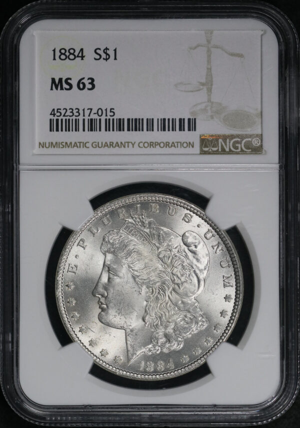 Obverse of this 1884 Morgan Dollar NGC MS-63