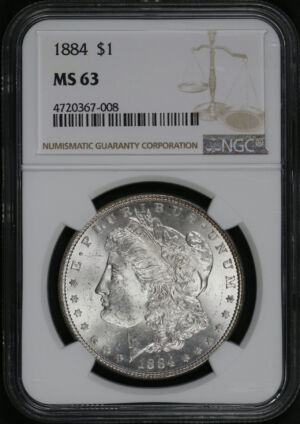 Obverse of this 1884 Morgan Dollar NGC MS-63