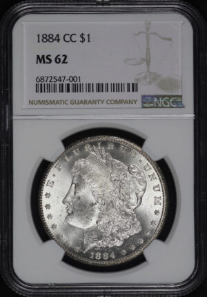 Obverse of this 1884-CC Morgan Dollar NGC MS-62