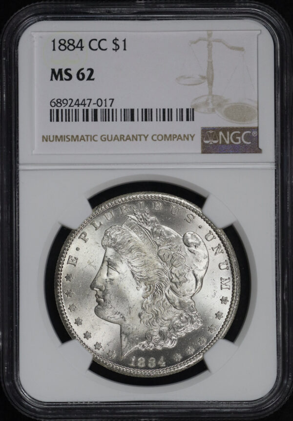Obverse of this 1884-CC Morgan Dollar NGC MS-62