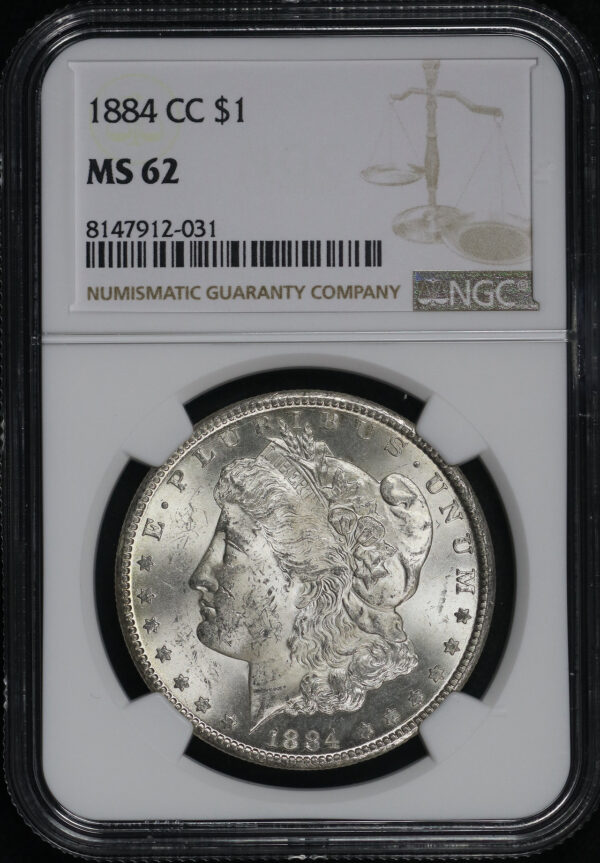 Obverse of this 1884-CC Morgan Dollar NGC MS-62