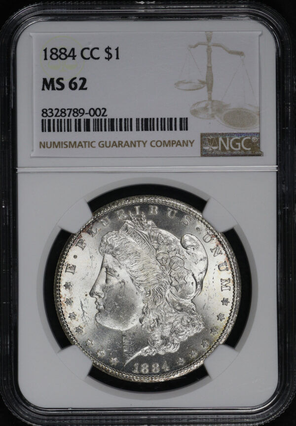 Obverse of this 1884-CC Morgan Dollar NGC MS-62