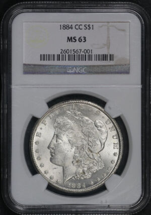 Obverse of this 1884-CC Morgan Dollar NGC MS-63