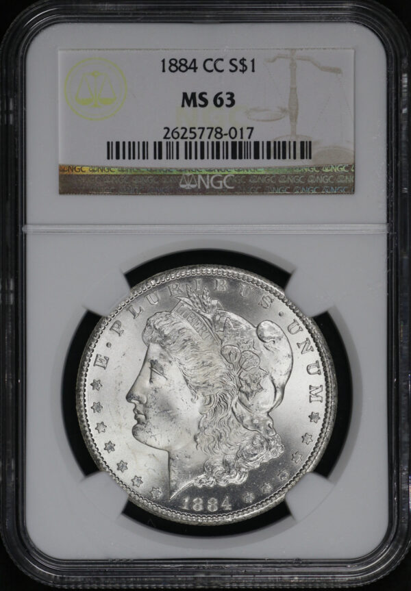 Obverse of this 1884-CC Morgan Dollar NGC MS-63