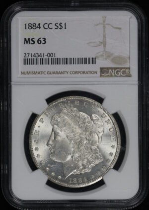 Obverse of this 1884-CC Morgan Dollar NGC MS-63