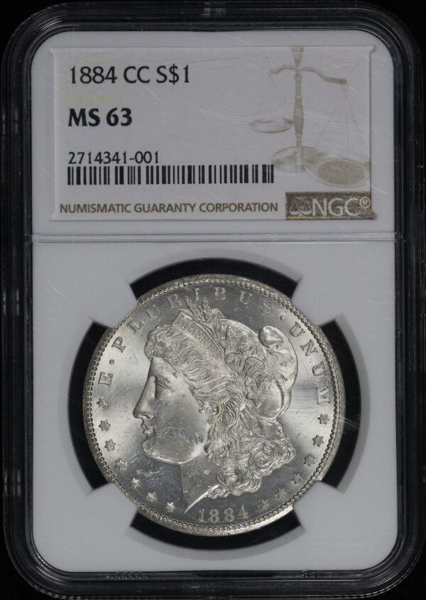 Obverse of this 1884-CC Morgan Dollar NGC MS-63