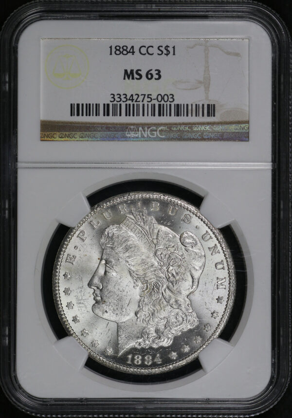 Obverse of this 1884-CC Morgan Dollar NGC MS-63