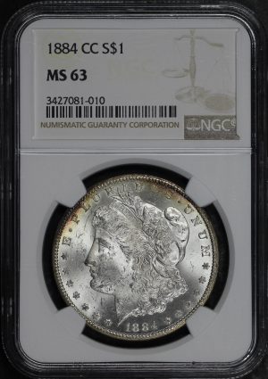 Obverse of this 1884-CC Morgan Dollar NGC MS-63