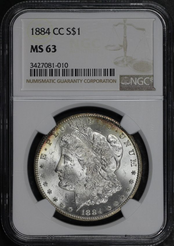 Obverse of this 1884-CC Morgan Dollar NGC MS-63