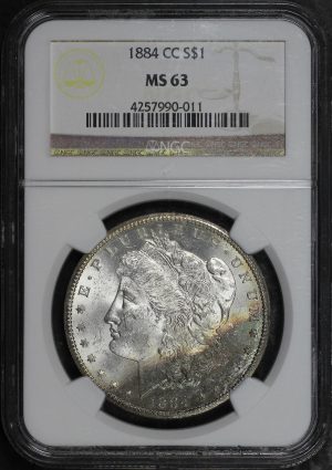 Obverse of this 1884-CC Morgan Dollar NGC MS-63